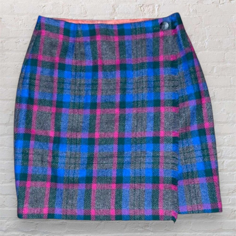 Vintage Gap Pink & Blue Plaid Wool Mini Skirt - Women's Size 6